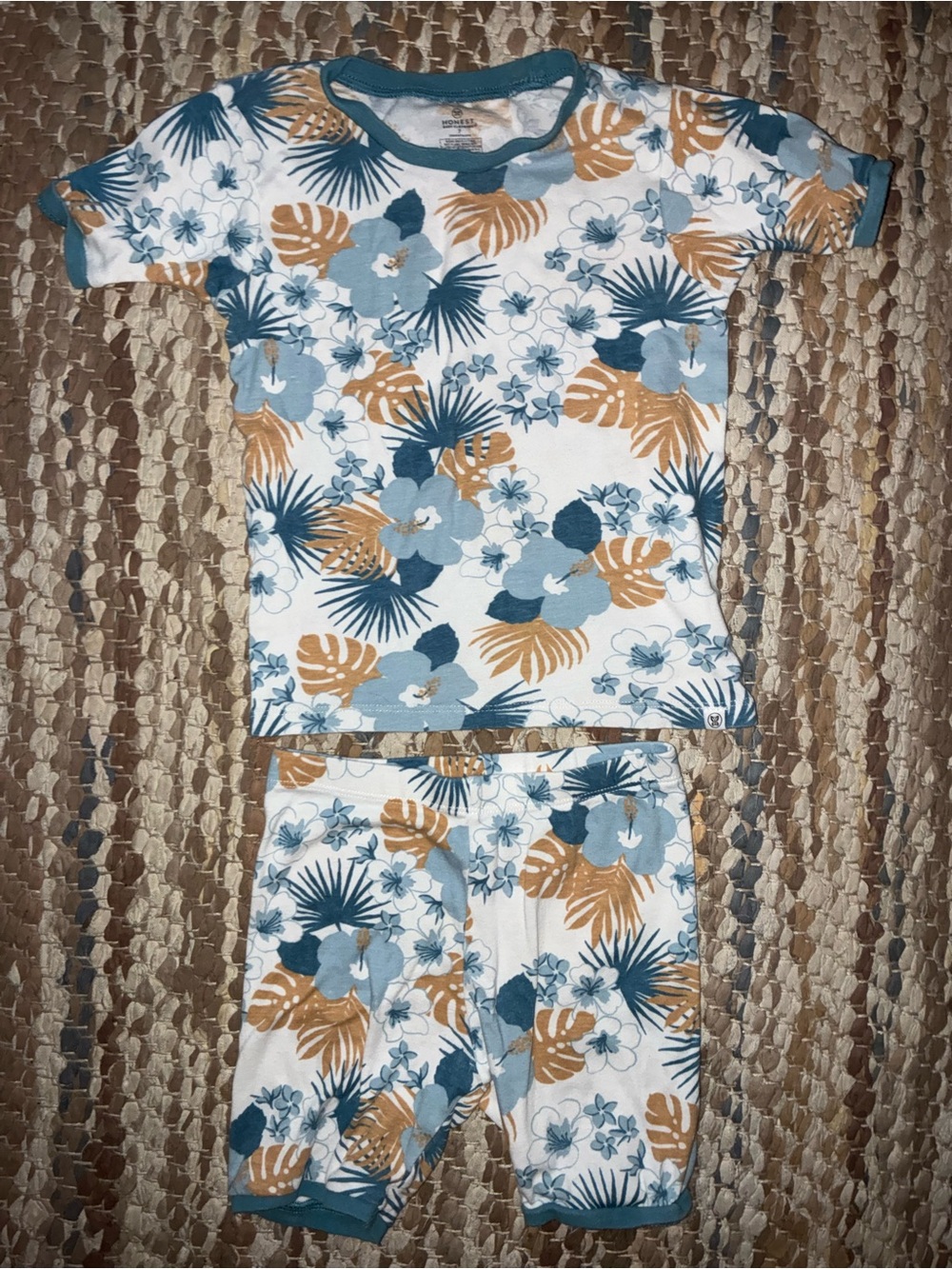 The Honest Company Floral Kids Pajama Set in Blue, Tan & White